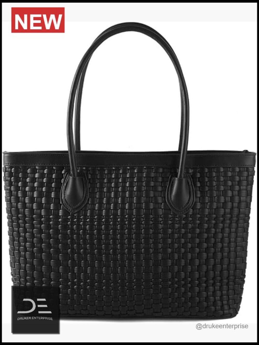 Handmade Vegan Leather Woven Hobo Tote Bag with Zipper Closure